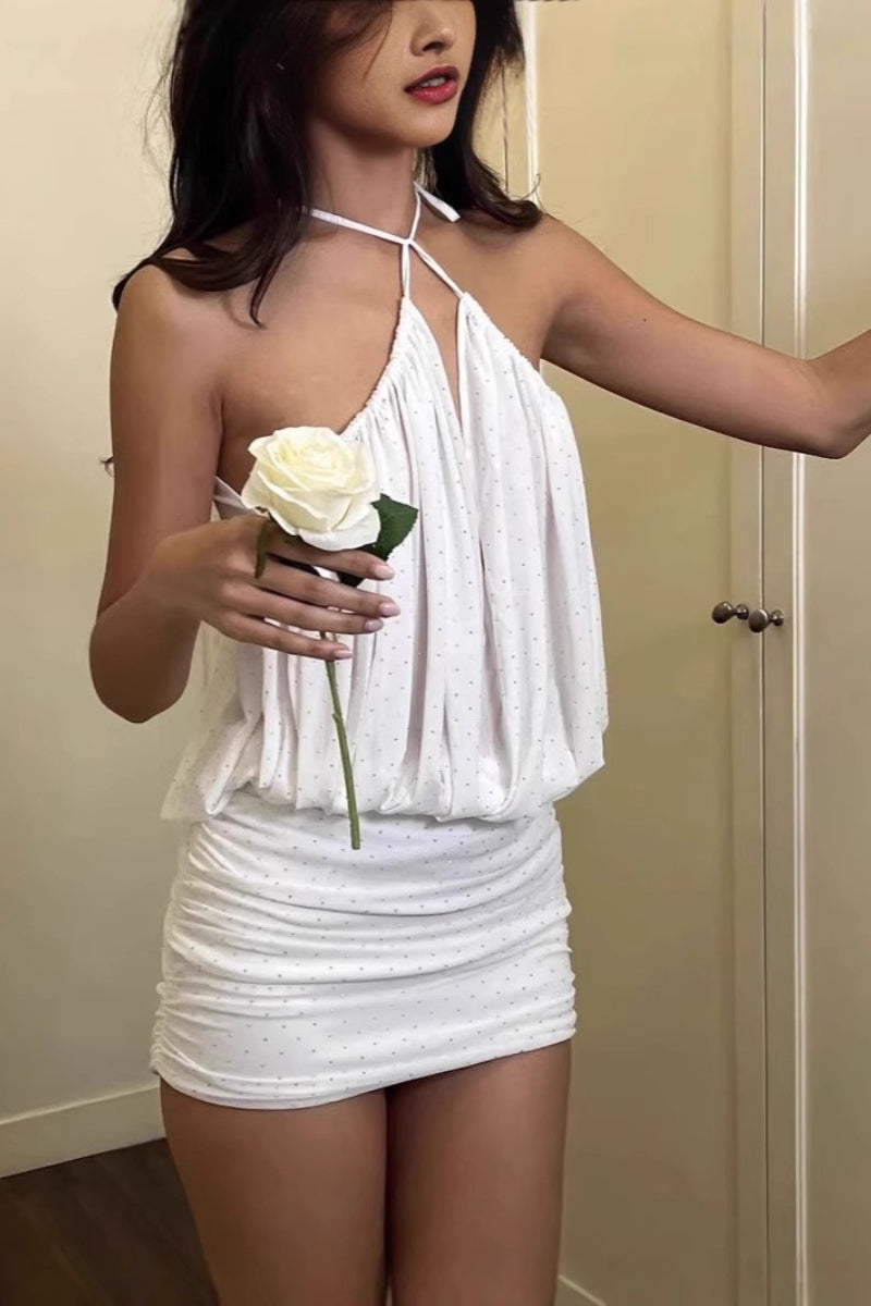 Halter Rhinestone Ruched Mini Dress Secondary image