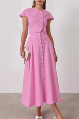 Elegant A Line Skirt Pink Tweed Style Two Piece Set
