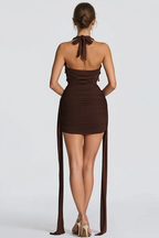 Deep V Halter Sash Teardrop Bodycon Party Dress