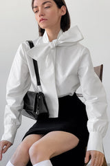 White Tie Collar Relaxed Blouse