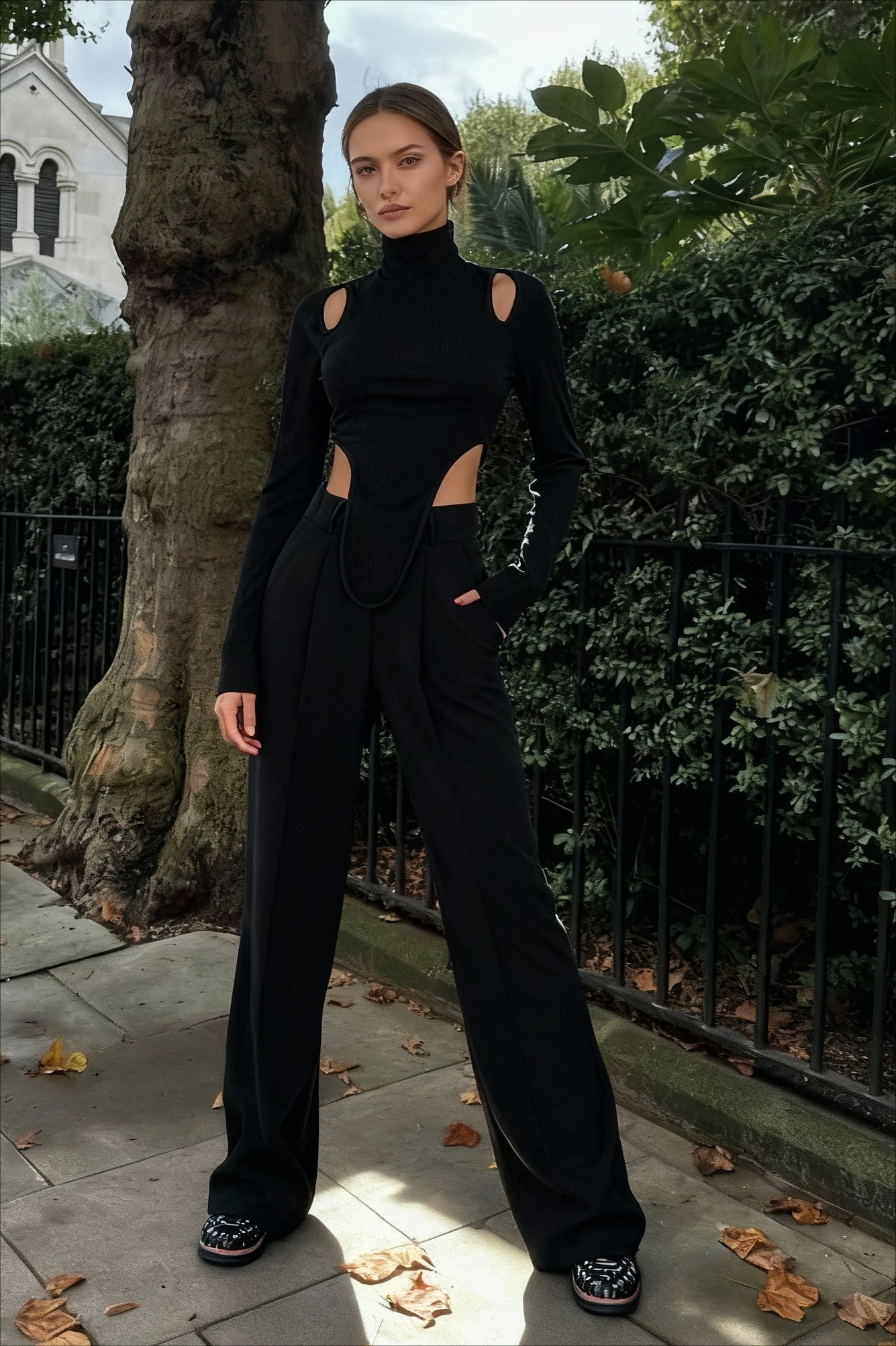 Cut Out High Trendy Neck Asymmetric Hem Top Main image