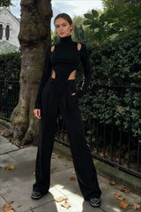 Cut Out High Trendy Neck Asymmetric Hem Top