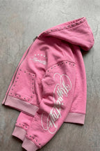 Street Rhinestone Print Zip Detail Hoodie