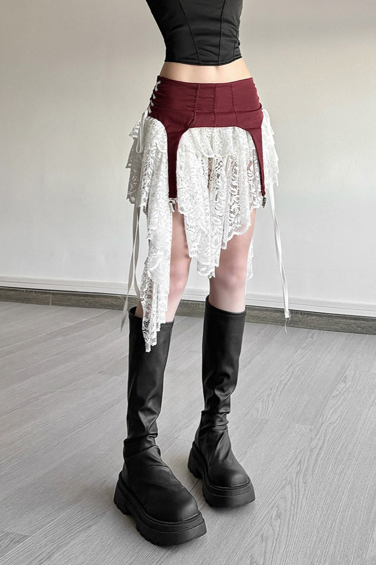 Sheer Lace Overlay Asymmetric Maxi Skirt Main image