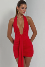 Leopard Halter Backless Deep V Mini Party Dress