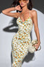 Deep V Wrap Waist Slip Floral Dress