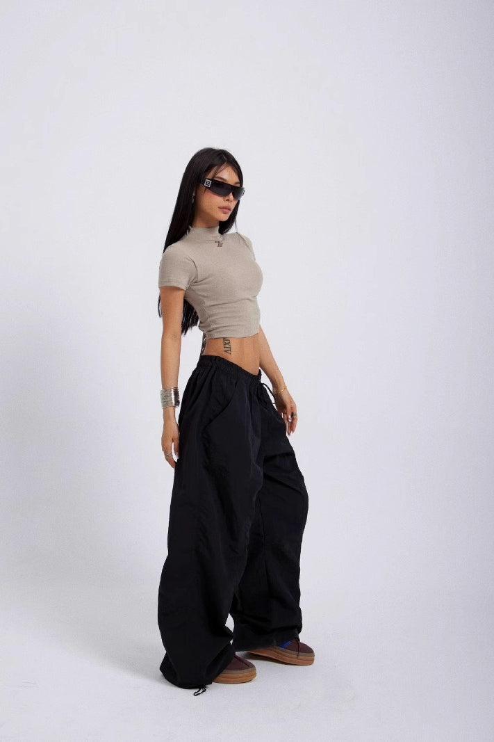 Vintage Street Embroidered Parachute Cargo Straight Loose Pants Main image