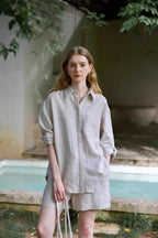 Linen Adjustable Tab Long Sleeve Top