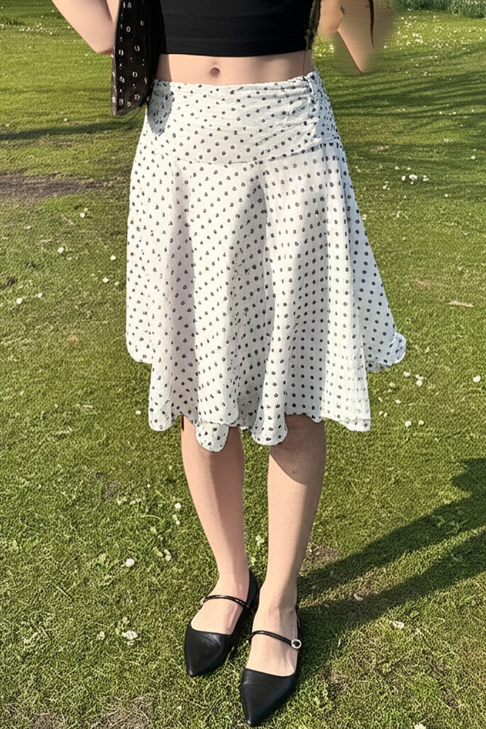 Polka Dot Low Waist Ruffle Hem A-Line Skirt Secondary image
