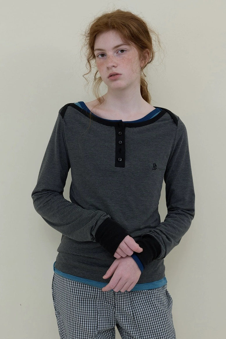 Boat Neck Henley Long Sleeve Top Secondary image