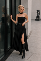 Pleated Split Maxi Trendy Skirt