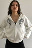 Snake Embroidery Oversized White Zip Hoodie