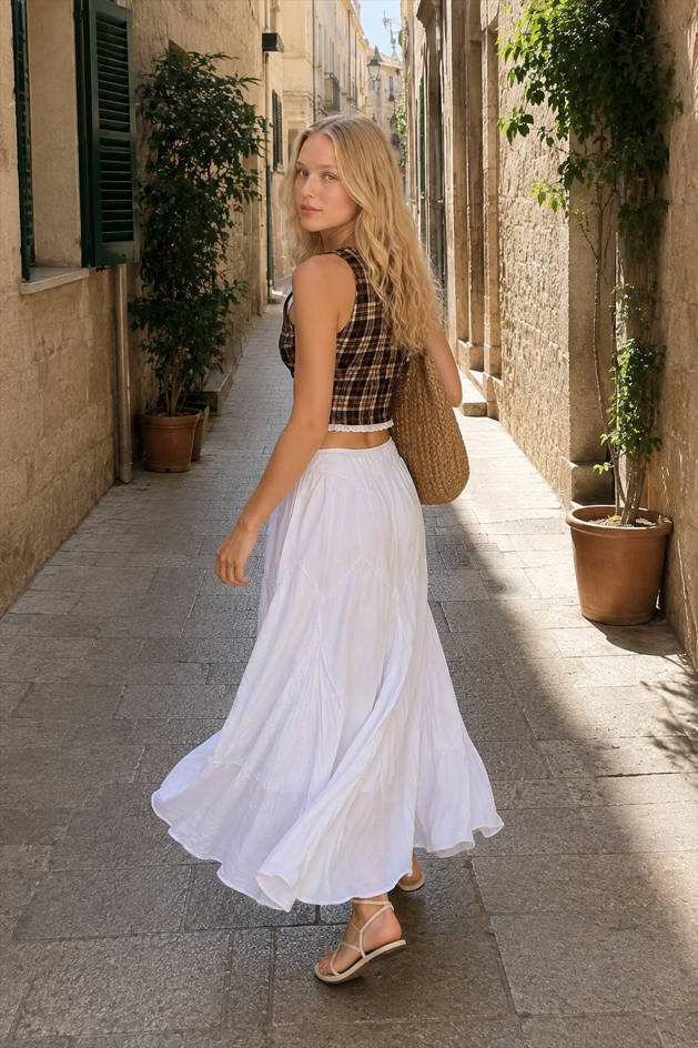 Sexy Plaid Lace Trim Halter Halter Top