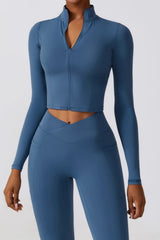 Quick Dry Stand Collar Zip Jacket Leggings Activewear Set