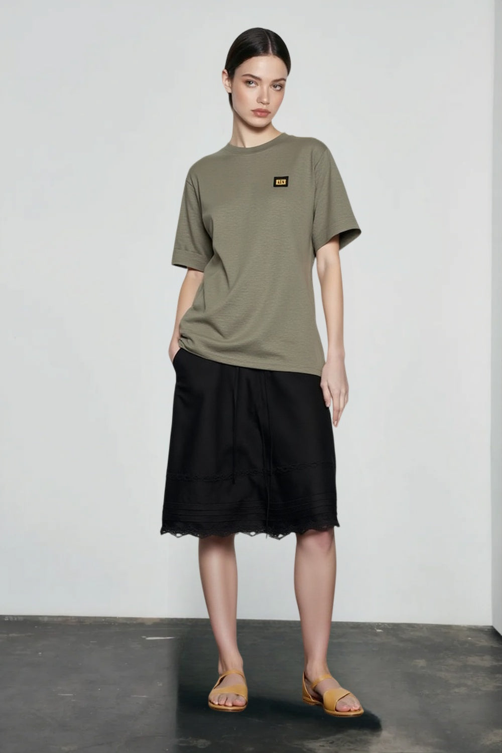 Lace Trim Acetate Midi Vacation Skirt Main image