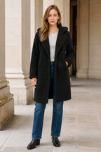 Mid-Length Fuzzy Lapel Coat