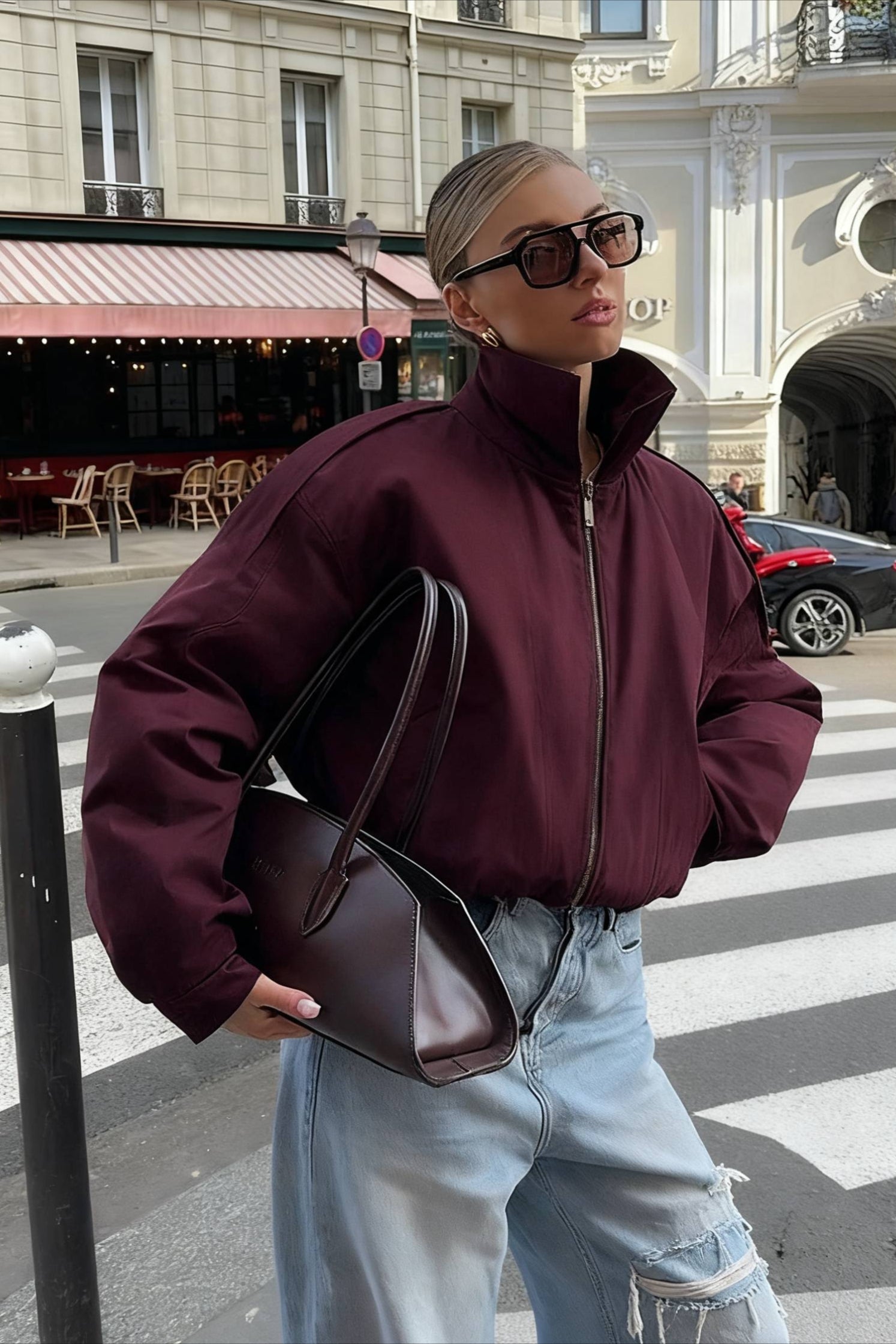 Plain Loose Short Stand Collar Jacket Secondary image