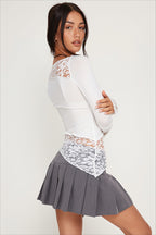 Sheer Lace Panel Flare Sleeve T-shirts