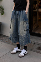 Multi Pocket Ruched Cargo Relaxed Straight Jeans