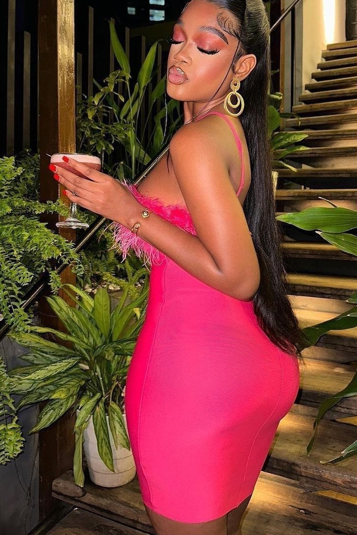 Feather Panel Halter Bodycon Graduation Party Dress Secondary image