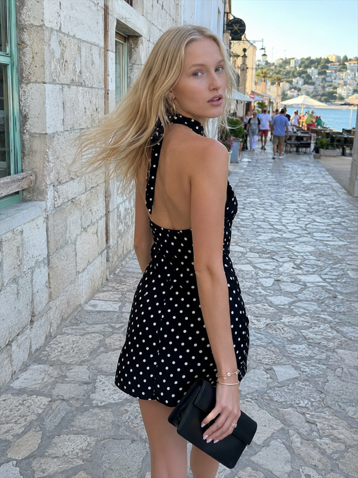 Polka Dot Halter Backless Bodycon Mini Dress Main image