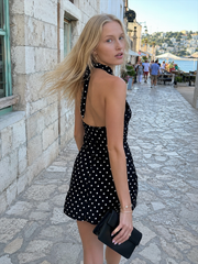 Polka Dot Halter Backless Bodycon Mini Dress