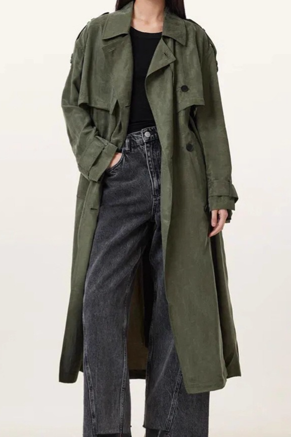 Suede Retro Casual Long Trench Blazer Overcoat Main image