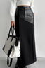 PU Leather Panel High Waist Slit Skirt