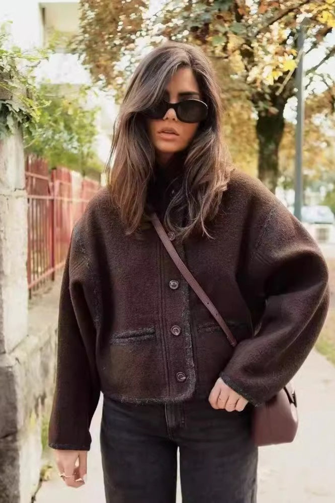 Structured Ribbed Stand Collar Coat Secondary image