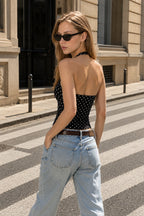 Polka Dot Backless Halter Tank Top