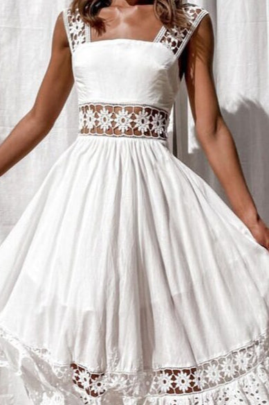 Lace Spliced Sleeveless Flared Maxi Chic Boho Dress Main image