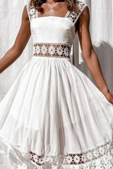 Lace Spliced Sleeveless Flared Maxi Chic Boho Dress