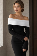 Colorblock Off Shoulder Bodycon Maxi Dress