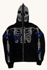 Cartoon Print Camo Panel Zip Youthful Casual Hoodie