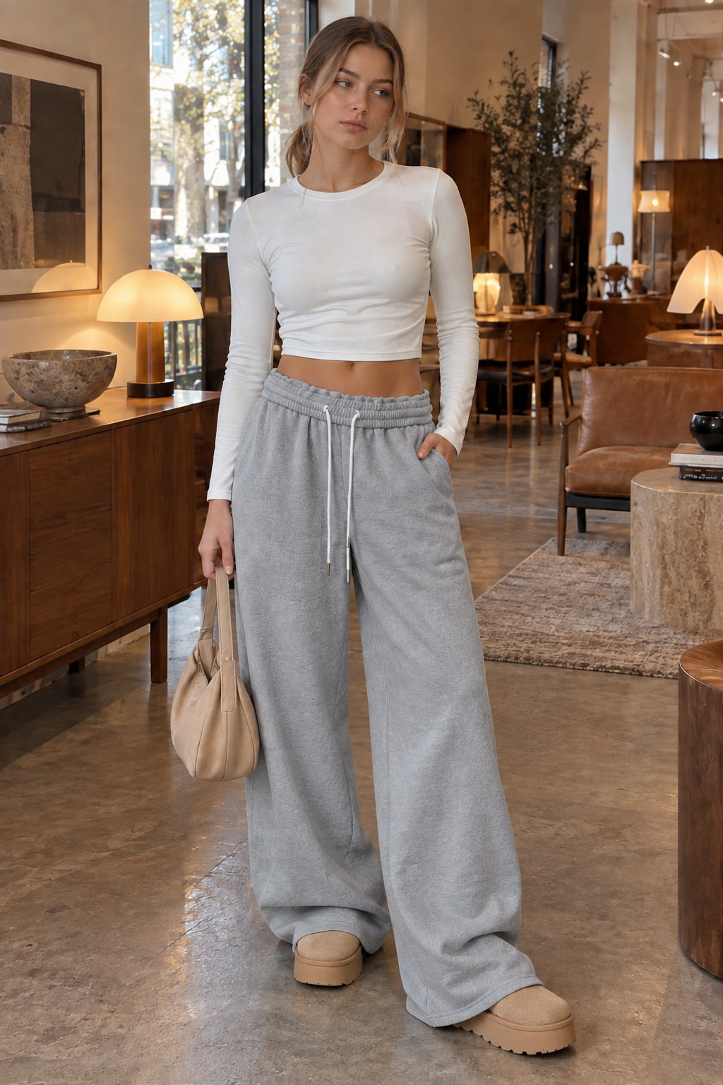 Drawstring Wide-Leg Sweatpants