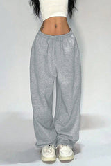 Street Trendy Loose Solid Wide Leg Straight Pants