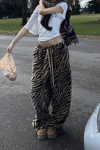 Tiger Print Fleece Drawstring Wide Leg Pants
