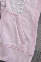 Pink Fur Trim Embroidered Zip-Up Hoodie