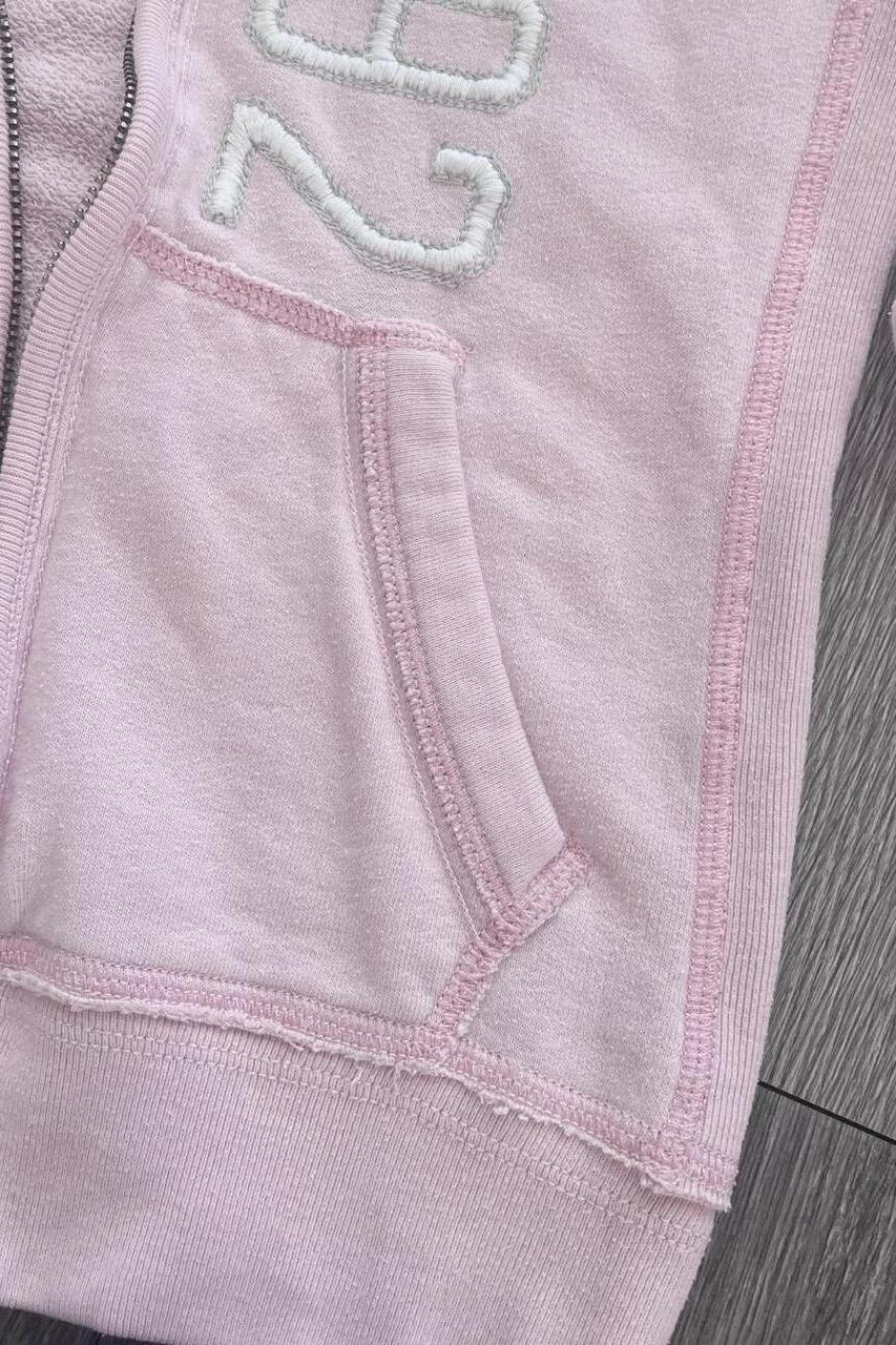 Pink Fur Trim Embroidered Zip-Up Hoodie