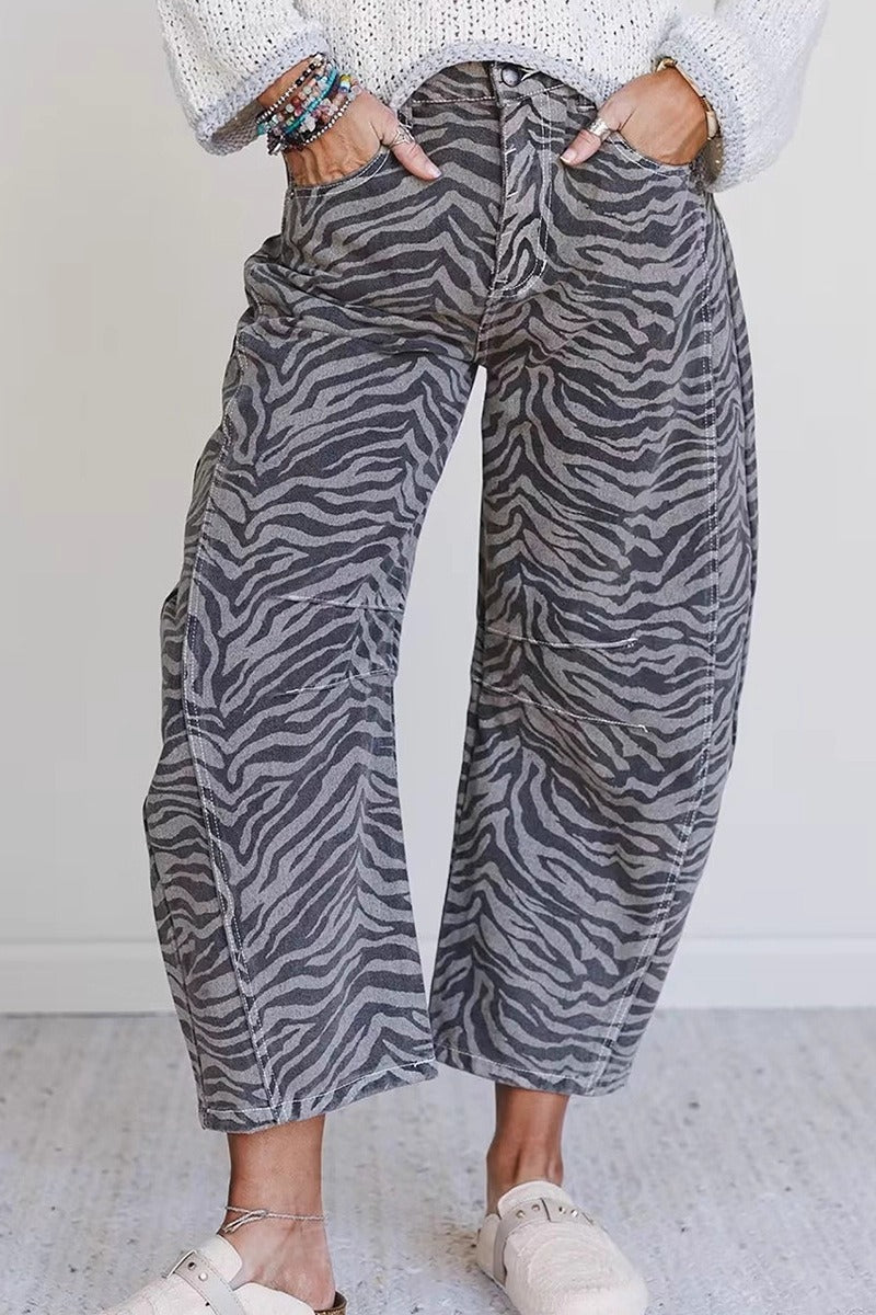 Zebra Print High Waist Cropped Jeans Main image