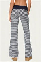 Striped Foldover Waist Flare Leg Pants