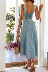 Washed Button Front Cami Denim Dress