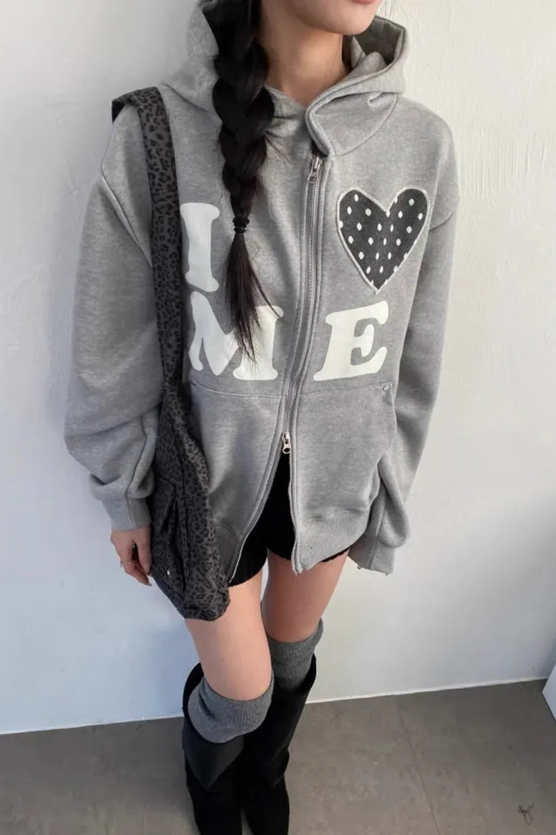 Letter Embroidery Zip Hoodie Main image