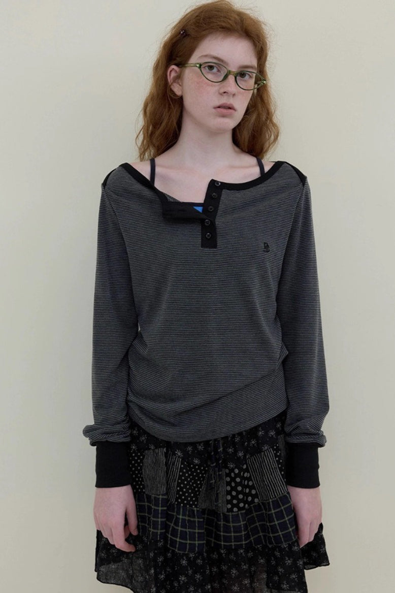 Boat Neck Henley Long Sleeve Top Main image