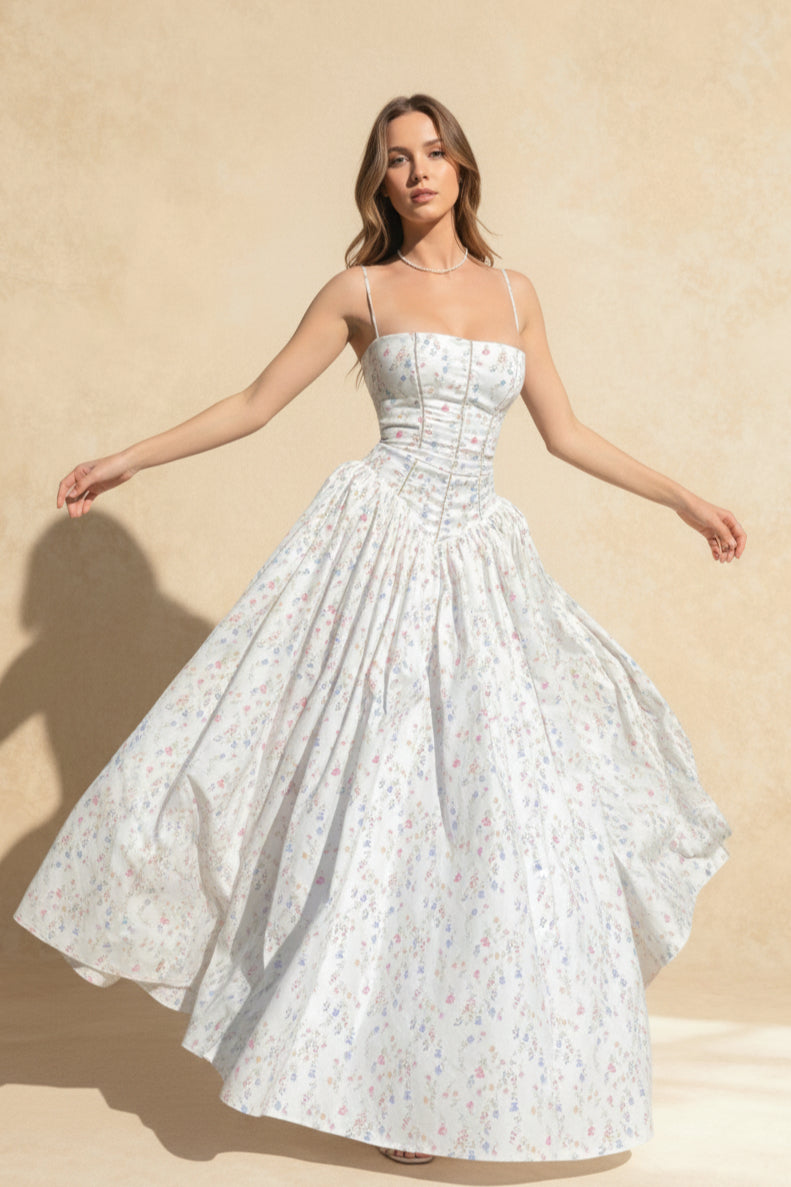 Chiffon Pleated Floral Off Shoulder Maxi Dress Main image