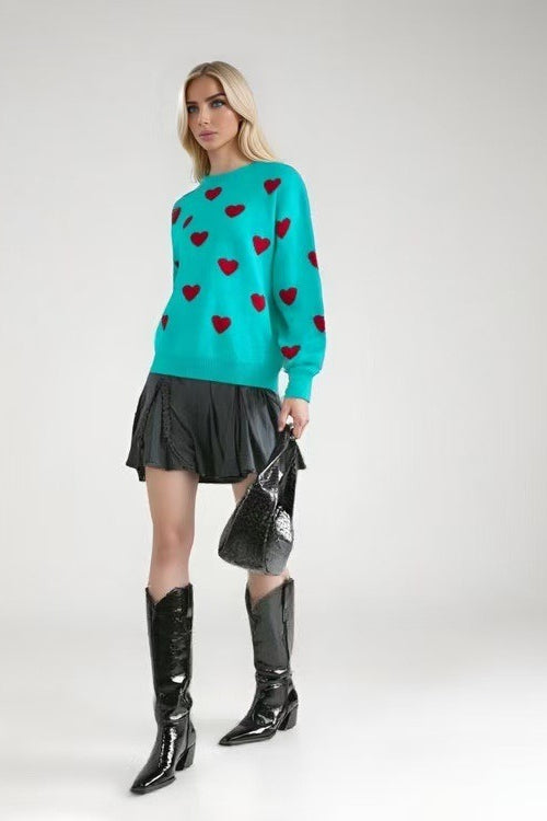 Round Neck Heart Knit Sweater Main image