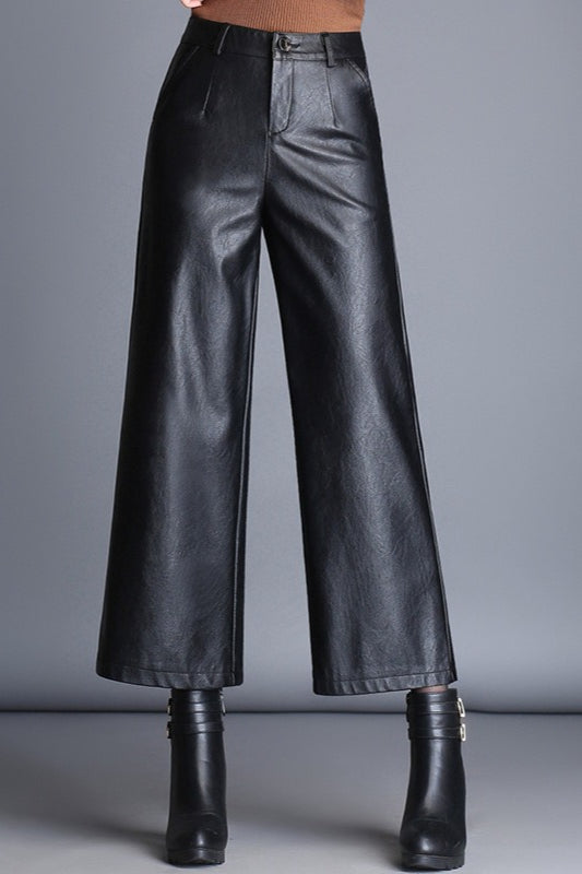 High Waisted Cropped Wide Leg PU Leather Pants Main image