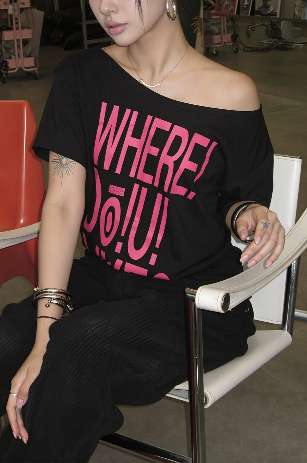 Neon Letter Print Oversized Short Sleeve T-Shirt