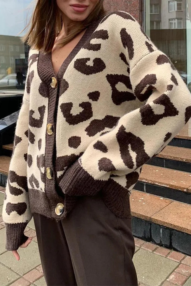 Leopard Knit Button Front Cardigan Main image