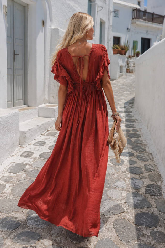 Button Front Drawstring Waist Maxi Boho Dress Secondary image